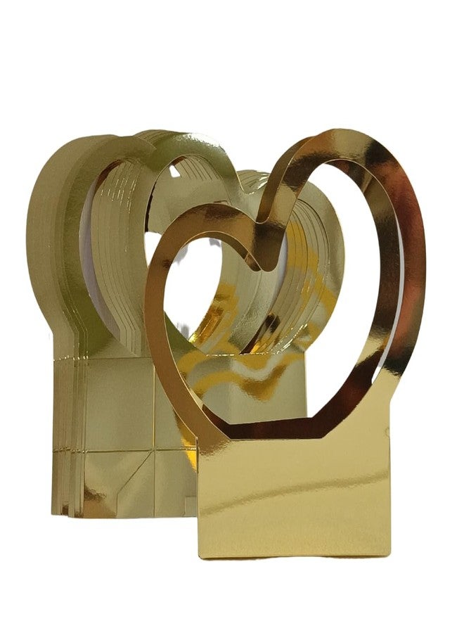 اويسيس مجموعة أواسيس من 10 أكياس هدايا باقات زهور بمقابض | أكياس هدايا عيد الحب لها وله | أكياس هدايا لحفلات الزفاف، وأعياد الميلاد، وحفلات توديع العزوبية، وحفلات استقبال المولود | 40×20×7.5 سم | لون ذهبي على شكل قلب - Image 1